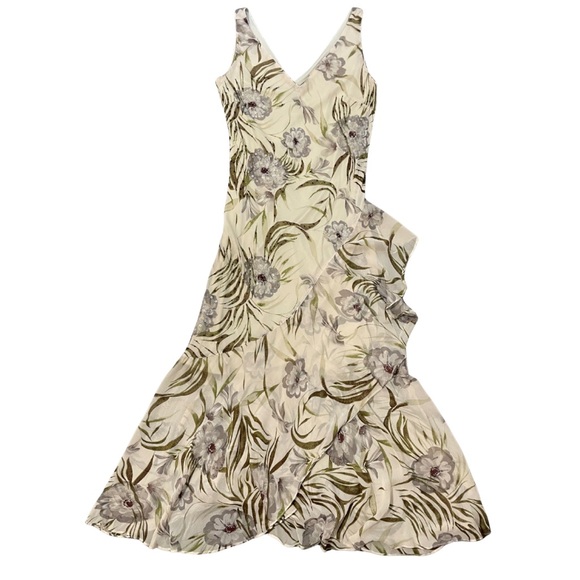 Eva Blue Dresses & Skirts - Eva Blue Vintage Y2K Asymmetrical Dress Maxi Flowy Beaded Cream Brown Women’s 6